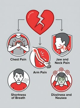 Infographic illustrating common heart attack symptoms and warning signs