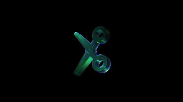 Glass scissors icon rotating on black background