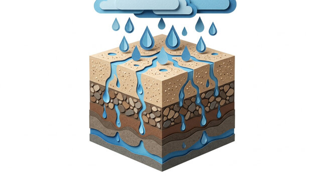 Cross section of soil showing water infiltration and saturation.
