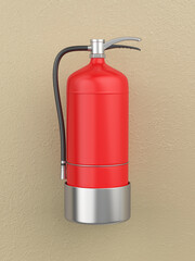 Obraz premium Red fire extinguisher mounted on wall