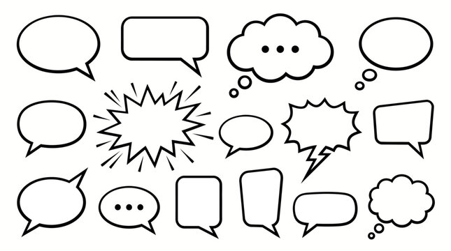 Various comic speech bubbles and thought clouds in a digital illustration