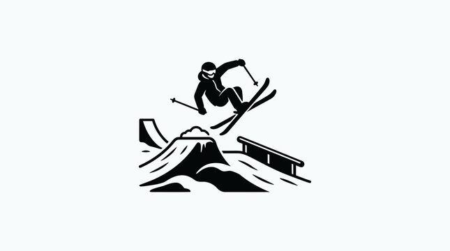 Skiing jump silhouette, extreme sports, winter fun, freestyle skiing action