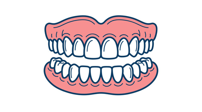 Full set of human dentures with pink gums and white teeth