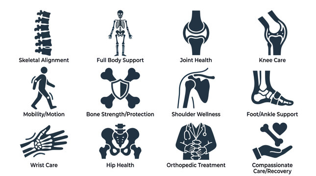 Orthopedic and skeletal health icons for medical and wellness design