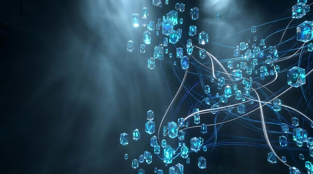 Advanced semantic knowledge graph visualizing interconnected enterprise intelligence, AI search systems and structured data relationships.