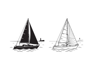 Naklejka premium sailboats sailing on water with waves and sails up side by side