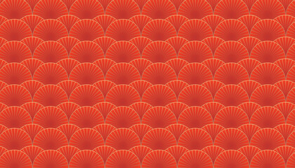 Traditional japanese seigaiha red seamless wave background with fish scale and scallop motifs, suitable for luxury packaging and festive design. © mei