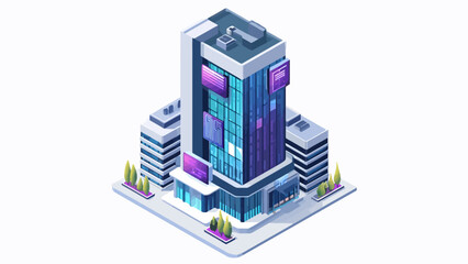 A modern isometric office building stands in a clean urban environment © Bolodewe
