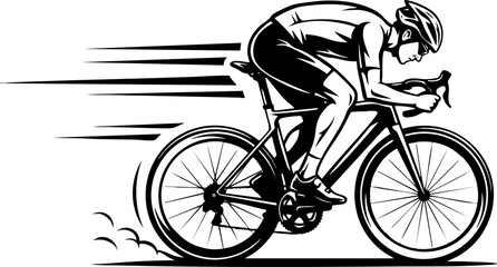 Fototapeta premium Cyclist racing on a road bicycle with speed lines Vector