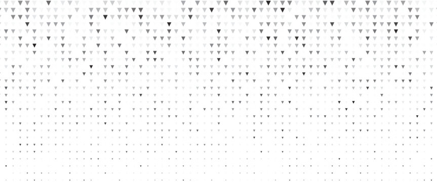 Fading triangle halftone texture gradient pattern. Abstract diagonal geometric background. Tech mosaic triangular halfton gradation. Vector vanishing corner arrow wallpaper for banner, booklet, poster