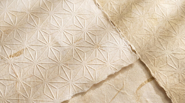 Layered Japanese asanoha pattern on handmade washi paper texture