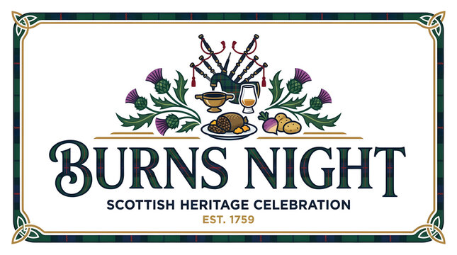 Burns night logo with thistle and flowers