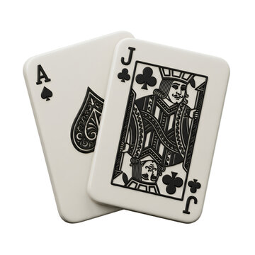Two playing cards with jack of clubs and ace of spades on transparent background