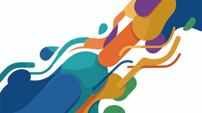 Colorful abstract shapes flowing across a white background with textured strokes