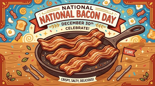 National Bacon Day Celebration with Crispy Strips on Cast Iron Skillet.