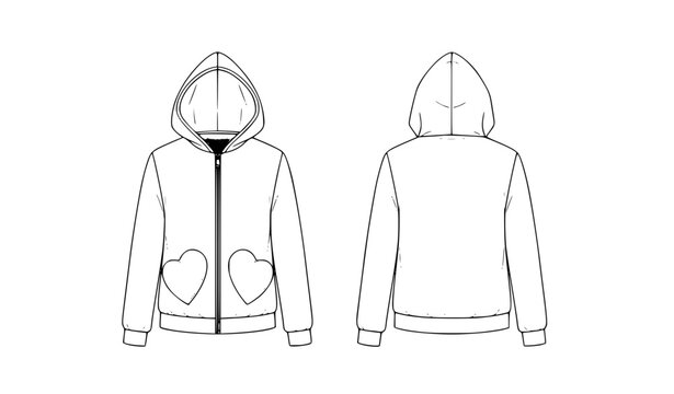 Hooded Jacket Line Art Vector with Heart Pocket Design