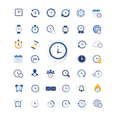 Obraz premium 39 Time and Clock Icon Set for Timer, Alarm, Schedule, Productivity Apps, UI, Web Design and Dashboard Interfaces