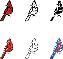 Fototapeta premium northern cardinal bird exotic color icon variations vector. northern cardinal bird exotic sign. isolated symbol