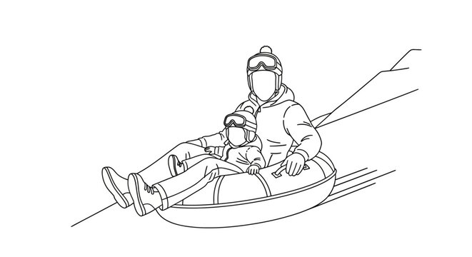 Family enjoying winter sledding on inflatable tube.