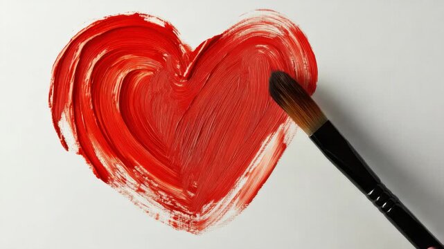 Heart-shaped paint stain on paper with brush