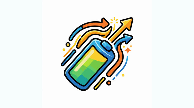 Colorful battery icon with upward-pointing arrows and swirling lines