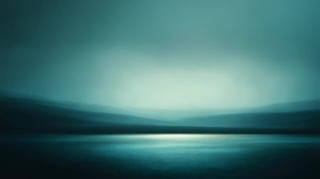Calm blue tones blend seamlessly in this abstract landscape, featuring smooth water, gentle hills. Tranquil scene evokes serenity, mindfulness, contemporary artistic vibes for creative projects