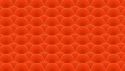 Traditional japanese seigaiha red seamless wave background with fish scale and scallop motifs, suitable for luxury packaging and festive design. © mei