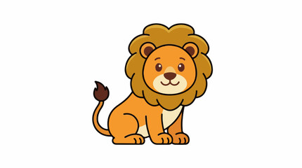 Fototapeta premium Cute cartoon lion with a fluffy mane sits patiently