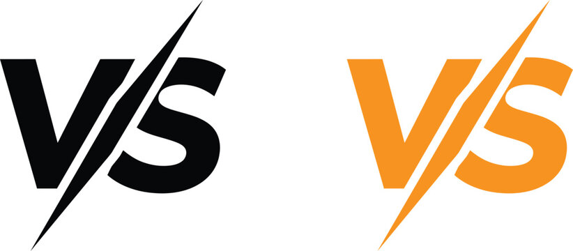 Black and orange versus versus letters symbol icon set for sports competition or comparison design