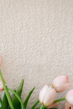 Pink Tulips Petals On Light Textile Background