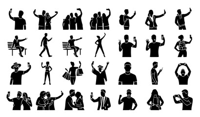 Obraz premium Modern Smartphone Selfie Silhouette Collection of Men and Women Vector