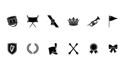 Fototapeta premium Elegant black and white vector icons celebrating victory achievement and festive traditions in minimalist style