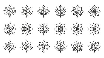 Fototapeta premium Symmetric geometric floral line art icon collection.