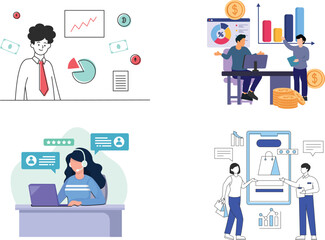 Fototapeta premium Business finance experts working on data analytics digital marketing and customer support service.
