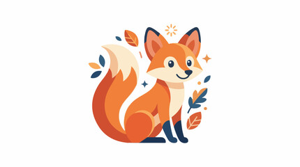 Fototapeta premium Cute fox with autumn leaves and stars
