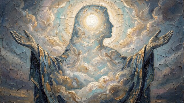 Assumption of Mary and Virgin Mary Silhouette The Heavenly Ascent Materic Oil Painting 8K JPEG