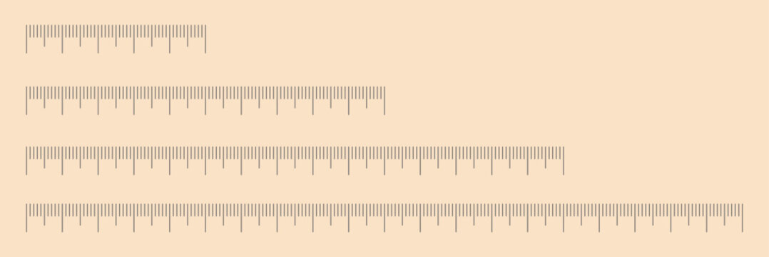 Set of measuring chart with 10cm, 15cm, 20 centimeters. Collection of ruler scale 100mm, 150 mm, 200mm without numbers. Templates of ruler scale. Length measurement height, math, distance, Sewing tool