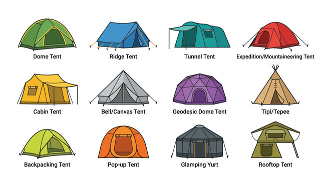 Various types of camping tents for outdoor adventures