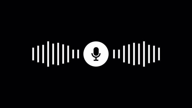 Voice Recording Microphone Button Animation on Transparent Background, Audio Microphone Icon with Sound Wave Visualization, Digital Voice Assistant Motion Graphic, 4K Channel.