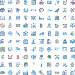 Fototapeta premium Hand drawn scribble icon set of textured abstract symbols and doodles representing business, technology, travel, food, nature, health, education, finance, lifestyle and creative concepts
