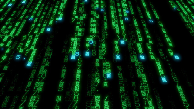High-Resolution Abstract Digital Display with Dense Green and Blue Vertical Lines and Squares - Complex Data Visualization Pattern for Technology and Digital Communication Projects