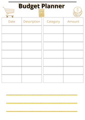 Minimalist weekly meal planner, grocery list, gold line art © MDolores