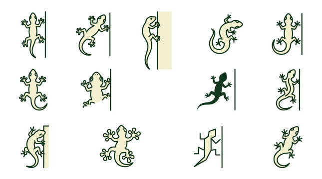 Diverse lizard and gecko climbing pose icons.
