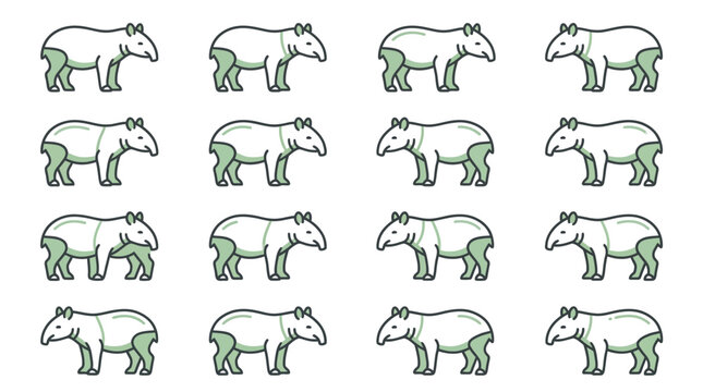 Diverse tapir line icon pack.