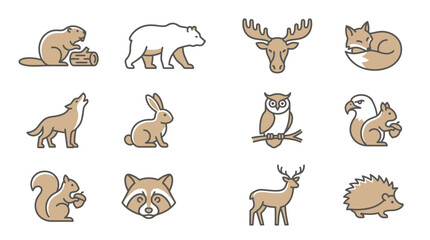 Obraz premium Forest animals and wildlife illustrated icon set.