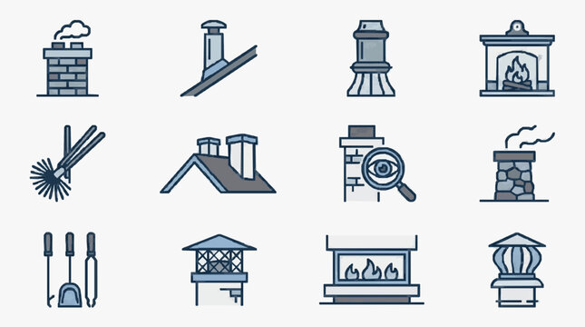 Clean Minimalist Line Art Icons of Fire Safety and Heating Equipment in Monochrome with high quality professional line art symbols for modern creative design and digital branding projects