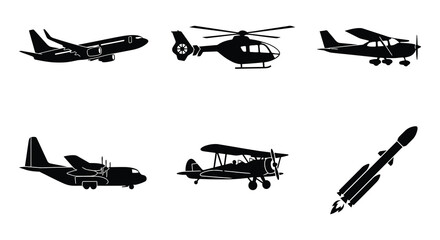 Aircraft silhouettes on a white background vector illustration © Nayem