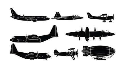 Aircraft silhouettes on a white background vector illustration © Nayem