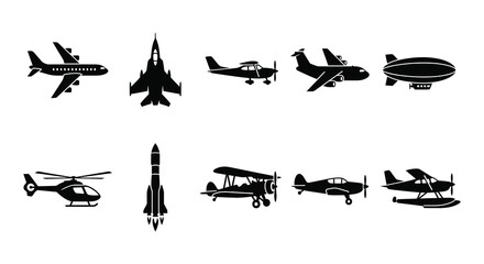 Aircraft silhouettes on a white background vector illustration © Nayem