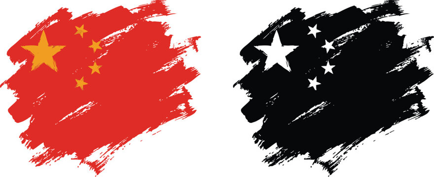 China and solomon islands flag brush stroke illustration